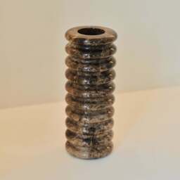 Varella - Large Dark Emperador Marble Ribbed Decorative Vase 25cm - thumbnail 4