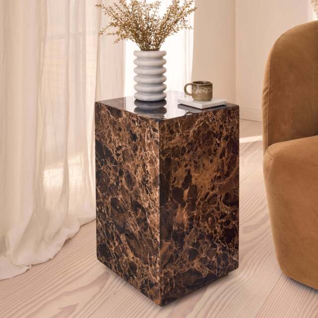 Atella - Dark Emperador Rectangular Premium Solid Marble Side Table - image 1
