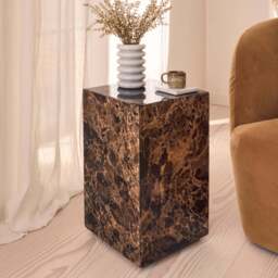 Atella - Dark Emperador Rectangular Premium Solid Marble Side Table - thumbnail 1