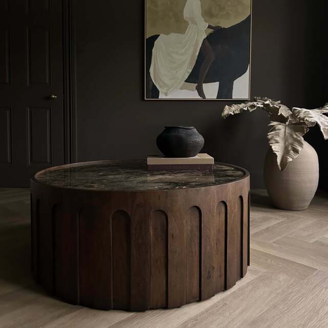 Valor - Dark Emperador Marble Round Dark Wood Premium Coffee Table - image 1