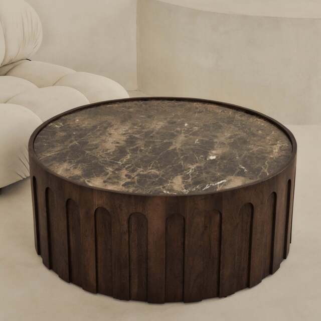 Valor - Dark Emperador Marble Round Dark Wood Premium Coffee Table - image 1