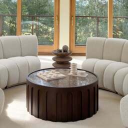 Valor - Dark Emperador Marble Round Dark Wood Premium Coffee Table - thumbnail 2