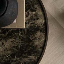 Valor - Dark Emperador Marble Round Dark Wood Premium Coffee Table - thumbnail 3