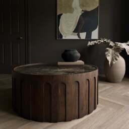Valor - Dark Emperador Marble Round Dark Wood Premium Coffee Table - thumbnail 2