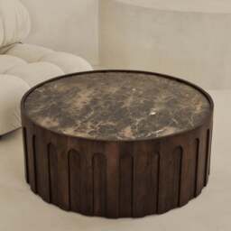 Valor - Dark Emperador Marble Round Dark Wood Premium Coffee Table - thumbnail 1