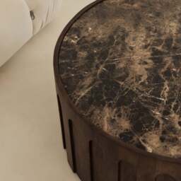 Valor - Dark Emperador Marble Round Dark Wood Premium Coffee Table - thumbnail 4