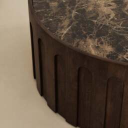 Valor - Dark Emperador Marble Round Dark Wood Premium Coffee Table - thumbnail 6