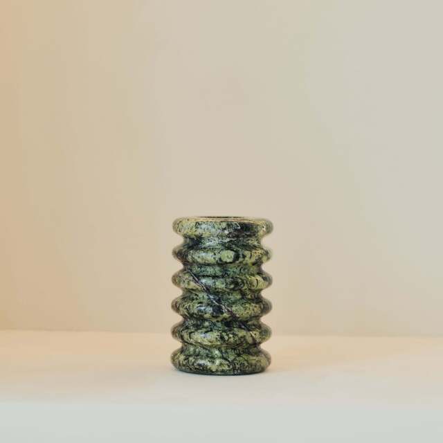 Varella - Green Marble Ribbed Decorative Vase 15cm - image 1