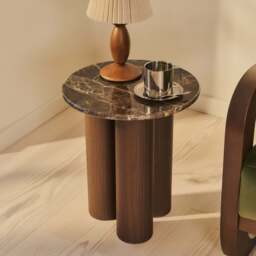 Trivium - Dark Emperador Round Dark Wood Premium Side Table - thumbnail 6