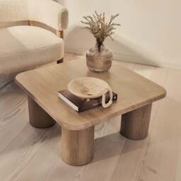 Alina - Washed Wood Square Large Wooden Coffee Table - thumbnail 2