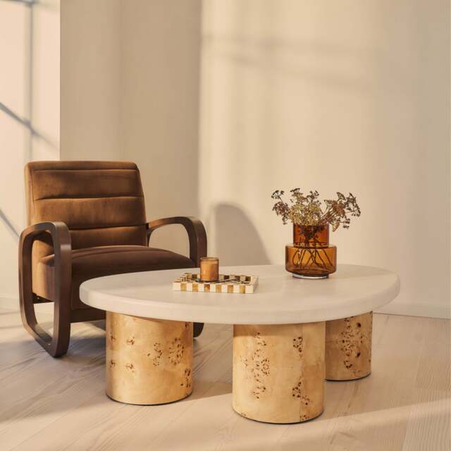Aegean - Natural Burl Wood & Concrete Irregular Coffee Table 3 Legs - image 1