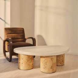 Aegean - Natural Burl Wood & Concrete Irregular Coffee Table 3 Legs - thumbnail 4