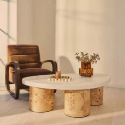 Aegean - Natural Burl Wood & Concrete Irregular Coffee Table 3 Legs