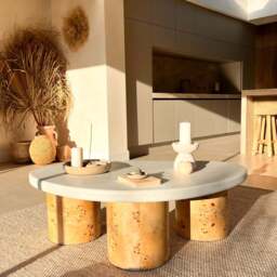 Aegean - Natural Burl Wood & Concrete Irregular Coffee Table 3 Legs - thumbnail 3