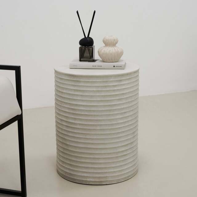 Raya - Minimal Concrete Ribbed Side Table - image 1