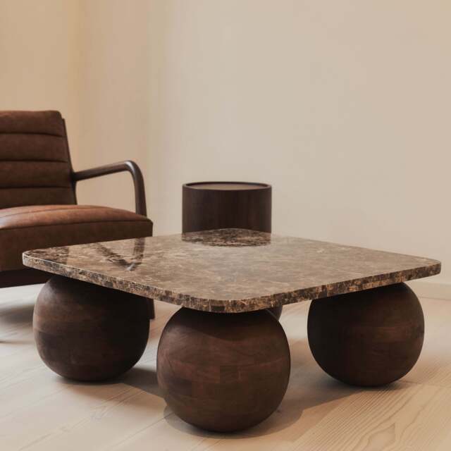 Melrose - Dark Emperador Marble Square Dark Wood Premium Coffee Table - image 1