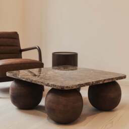 Melrose - Dark Emperador Marble Square Dark Wood Premium Coffee Table - thumbnail 1