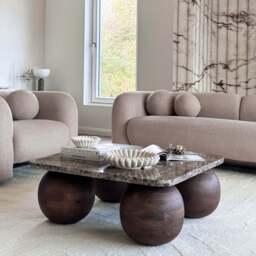 Melrose - Dark Emperador Marble Square Dark Wood Premium Coffee Table - thumbnail 4