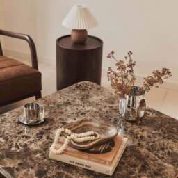 Melrose - Dark Emperador Marble Square Dark Wood Premium Coffee Table - thumbnail 6