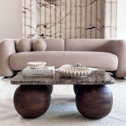Melrose - Dark Emperador Marble Square Dark Wood Premium Coffee Table - thumbnail 3