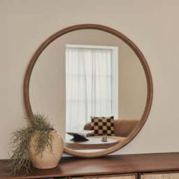 Amora - Large Warm Wood Round Wall Mirror 100cm x 100cm - thumbnail 1