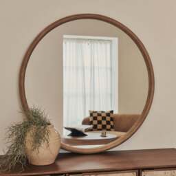 Amora - Large Warm Wood Round Wall Mirror 100cm x 100cm - thumbnail 3