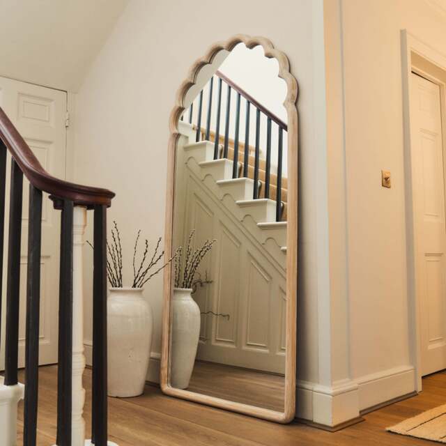 Safi - Full Length Large Arched White Washed Wood Mirror 190cm x 90cm - image 1