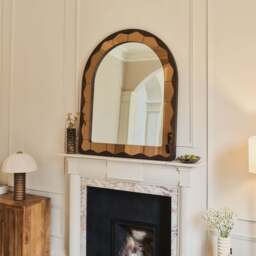 Mirella - Dark Wood Arched Wooden Overmantle Mirror 120cm x 100cm - thumbnail 3