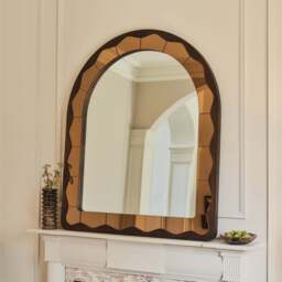 Mirella - Dark Wood Arched Wooden Overmantle Mirror 120cm x 100cm - thumbnail 2