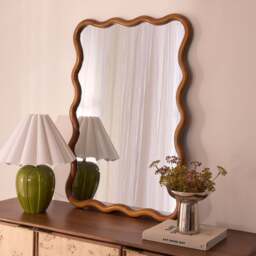 Marea - Dark Wood Wavy Retro Wall Mirror 100cm x 70cm