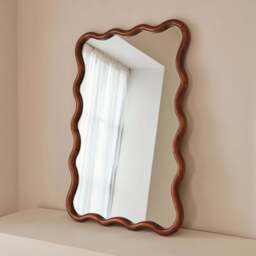 Marea - Dark Wood Wavy Retro Wall Mirror 100cm x 70cm - thumbnail 5