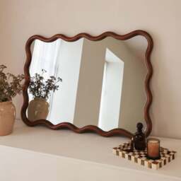 Marea - Dark Wood Wavy Retro Wall Mirror 100cm x 70cm - thumbnail 2