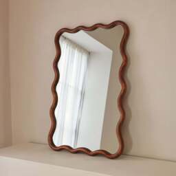 Marea - Dark Wood Wavy Retro Wall Mirror 100cm x 70cm - thumbnail 3