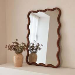 Marea - Dark Wood Wavy Retro Wall Mirror 100cm x 70cm - thumbnail 1