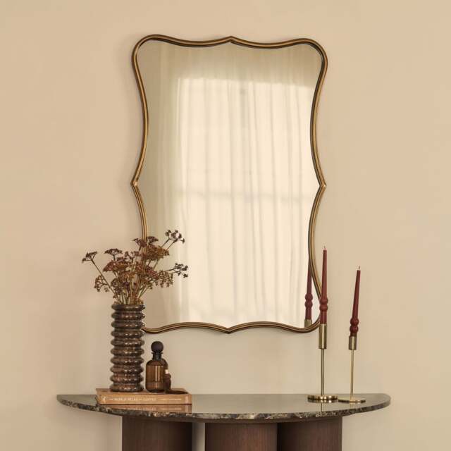 Elise - Gold Art Deco Metal Overmantle Mirror 90cm x 60cm - image 1