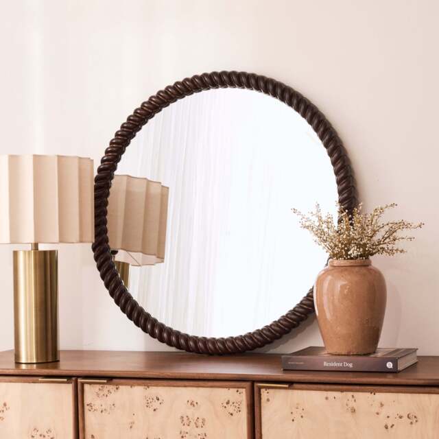 Cordelia - Dark Wood Rope Twist Round Wall Mirror 80cm x 80cm - image 1