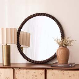 Cordelia - Dark Wood Rope Twist Round Wall Mirror 80cm x 80cm - thumbnail 1