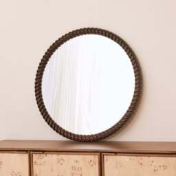 Cordelia - Dark Wood Rope Twist Round Wall Mirror 80cm x 80cm - thumbnail 3