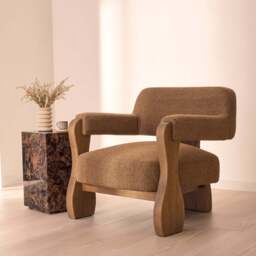 Ferne - Fabric Accent Chair Brown & Warm Wood - thumbnail 1