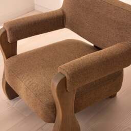 Ferne - Fabric Accent Chair Brown & Warm Wood - thumbnail 4