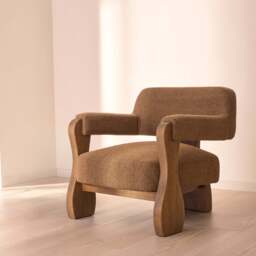 Ferne - Fabric Accent Chair Brown & Warm Wood - thumbnail 6
