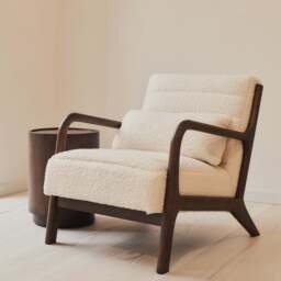 Hudson - Boucle Accent Chair Ivory & Dark Wood - thumbnail 6