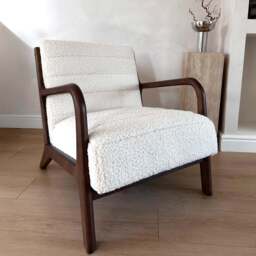 Hudson - Boucle Accent Chair Ivory & Dark Wood - thumbnail 5