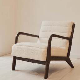 Hudson - Boucle Accent Chair Ivory & Dark Wood - thumbnail 2