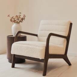 Hudson - Boucle Accent Chair Ivory & Dark Wood - thumbnail 1
