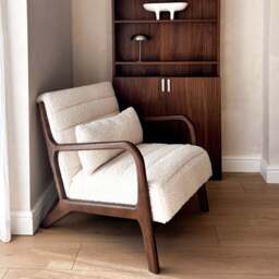 Hudson - Boucle Accent Chair Ivory & Dark Wood - thumbnail 3