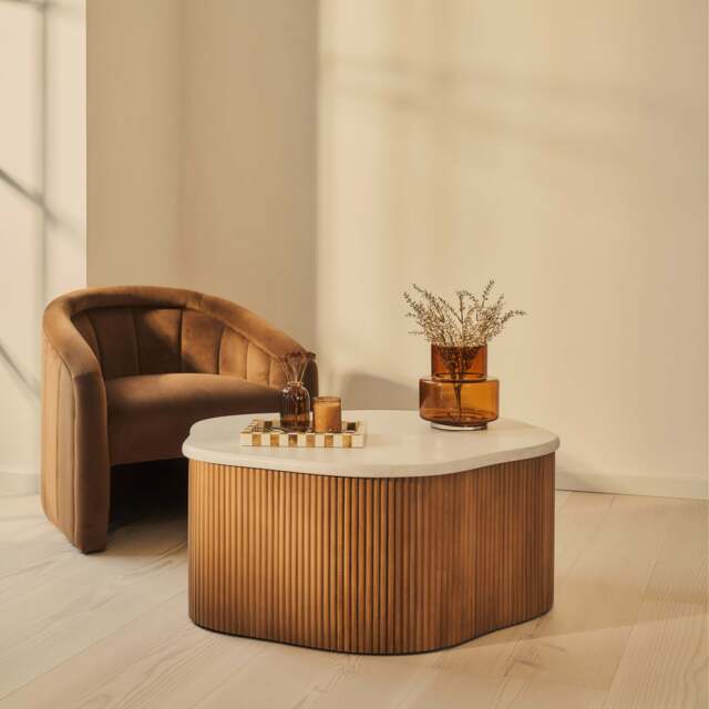Cove - Warm Wood Ribbed Irregular Coffee Table - image 1