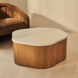 Cove - Warm Wood Ribbed Irregular Coffee Table - thumbnail 2