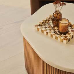 Cove - Warm Wood Ribbed Irregular Coffee Table - thumbnail 4