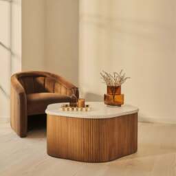 Cove - Warm Wood Ribbed Irregular Coffee Table - thumbnail 1